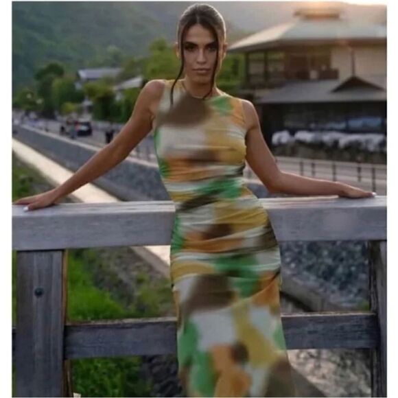 Zara Printed tulle dress green multi - Picture 6 of 15